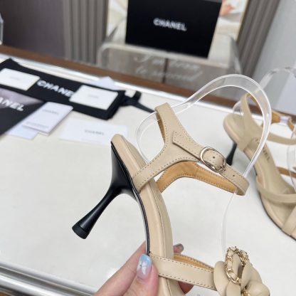 Chanel Spring and Summer Apricot Dance Shoes Series Custom Flower Stiletto Sandals Heel Height 7.5cm - Image 8