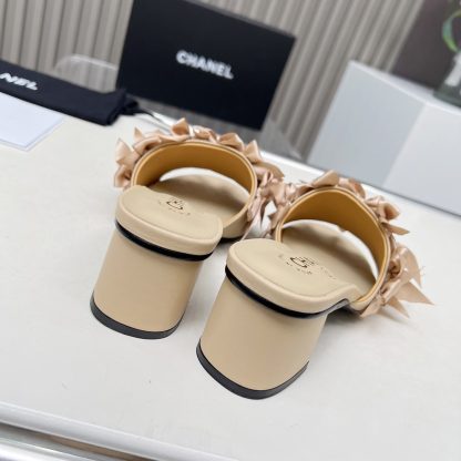 Chanel Spring/Summer Dancing Shoes Collection Slim Custom Flower Apricot Chunky Heel Sandals Heel Height 5cm - Image 8