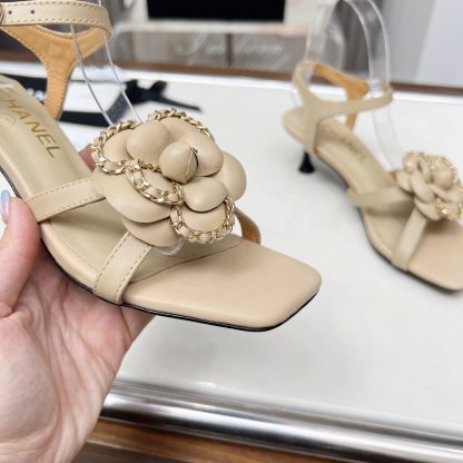 Chanel Spring/Summer Dancing Shoes Collection Apricot Retro Custom Flower Stiletto Sandals Heel Height 5cm - Image 8