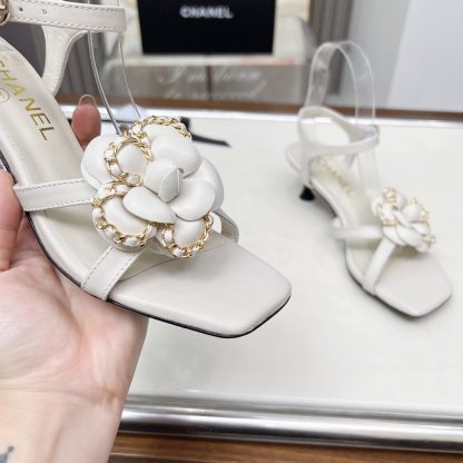 Chanel Spring/Summer Dancing Shoes Series White Retro Custom Flower Stiletto Sandals Heel Height 5cm - Image 8
