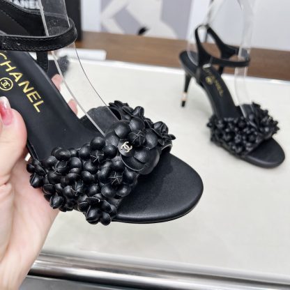 Chanel Spring and Summer Dance Shoes Series New Black Stiletto Custom Flower Sandals Heel Height 8.5cm - Image 8