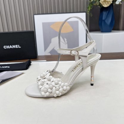 Chanel Spring and Summer Dance Shoes Series New White Stiletto Custom Flower Sandals Heel Height 8.5cm - Image 8