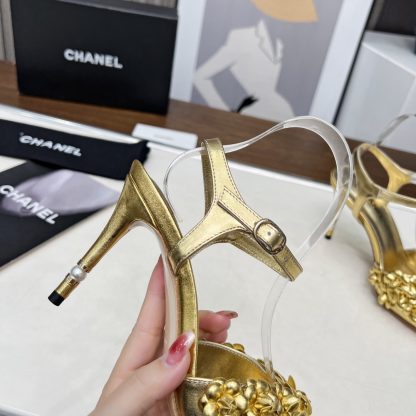 Chanel Spring and Summer Dance Shoes Series New Gold Stiletto Custom Flower Sandals Heel Height 8.5cm - Image 8