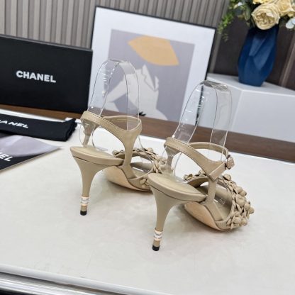 Chanel Spring and Summer Dance Shoes Series New Apricot Stiletto Custom Flower Sandals Heel Height 8.5cm - Image 8