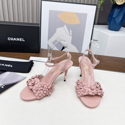 Chanel Spring and Summer Dance Shoes Collection New Pink Stiletto Custom Flower Sandals Heel Height 8.5cm - Image 8