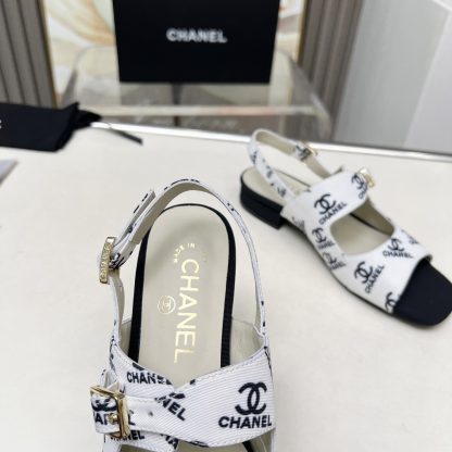 Chanel Spring and Summer Dance Shoes Series New White Chunky Heel Black Print Sandals Heel Height 2cm - Image 8