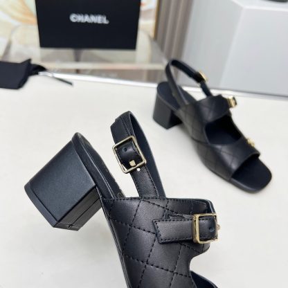 Chanel Spring and Summer Dance Shoes Series New Black Chunky Heel Sandals Heel Height 5cm - Image 8