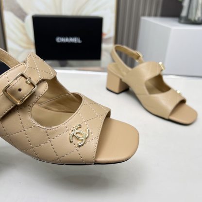Chanel Spring and Summer Dance Shoes Series New Apricot Chunky Heel Sandals Heel Height 5cm - Image 8