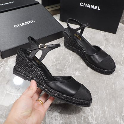 Chanel black hemp rope outsole wedge heel fashionable sandals heel height 7cm - Image 8