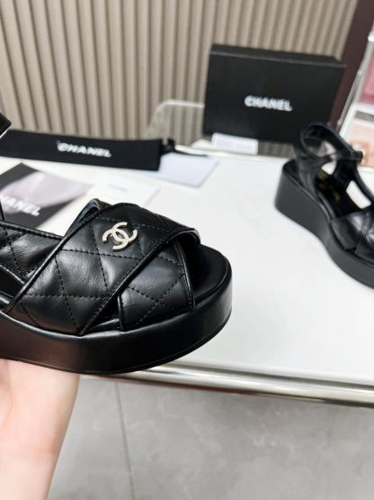 Chanel black platform wedge heel thick-soled summer sandals - Image 7