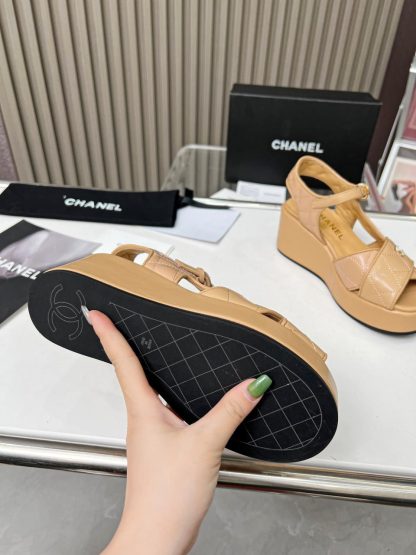 Chanel apricot platform wedge-heeled thick-soled summer sandals - Image 6