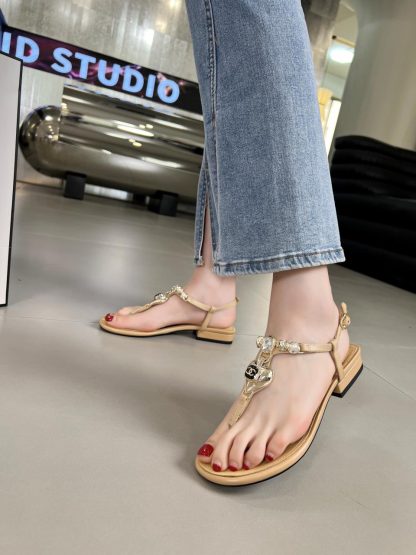 Chanel Pearl Heart Elegant Apricot Sandals Heel Height 3cm - Image 7