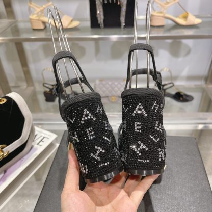 Chanel Early Spring Black Small Round Toe Color Brick Slim Sandals Heel Height 9cm - Image 8