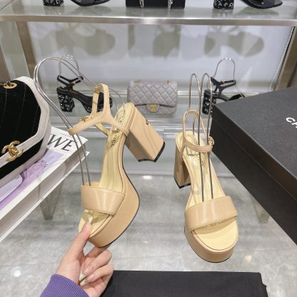 Chanel Early Spring Apricot Small Round Toe Color Brick Slim Sandals Heel Height 9cm - Image 7