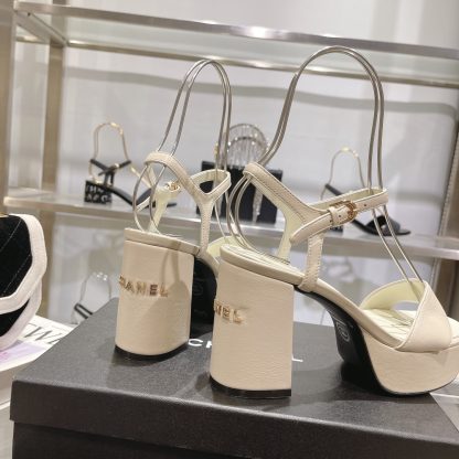 Chanel Early Spring Off-White Round Toe Colored Brick Slimming Sandals Heel Height 9cm - Image 8