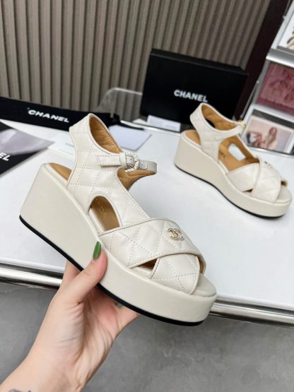 Chanel white platform wedge heel thick-soled summer sandals - Image 6