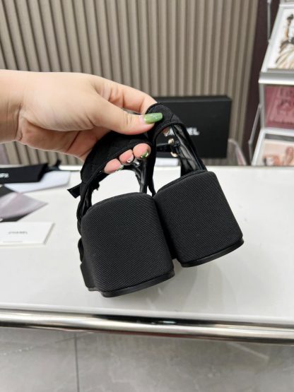 Chanel Black Matte Platform Wedge Heel Thick-soled Summer Sandals - Image 6