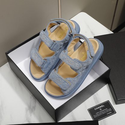 Chanel Temperament Denim Blue Classic Sandals - Image 8