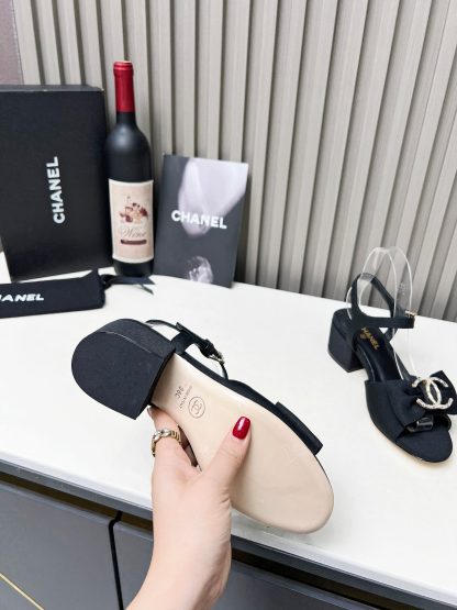 Chanel black spring and summer celebrity temperament super durable thick heel sandals - Image 7