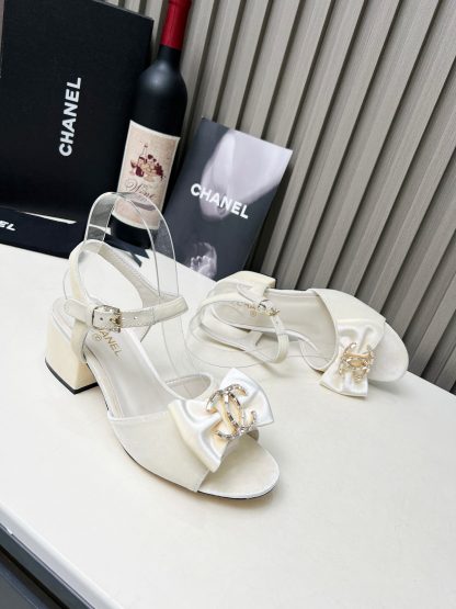 Chanel white spring and summer celebrity temperament super durable thick heel sandals - Image 7
