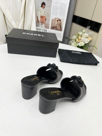 Chanel New Camellia Black Fabric Lambskin Sandals - Image 8
