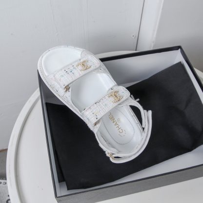 Chanel White Check Design Classic Velcro Sandals - Image 8