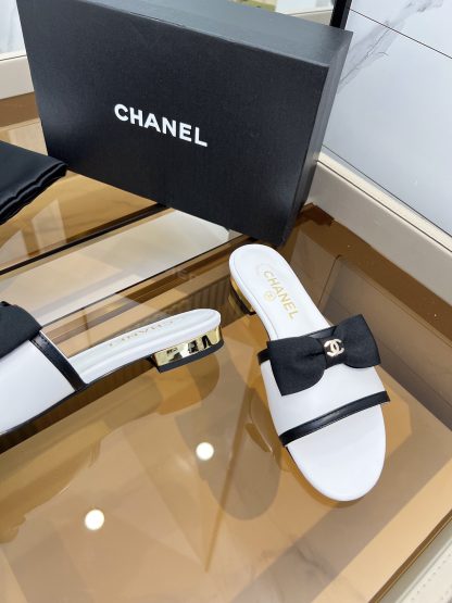 Chanel Spring and Summer White with Cute Bow Flat Sandals - Image 7