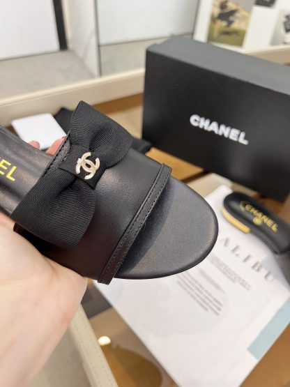 Chanel Spring and Summer Black with Cute Bow Flat Sandals - Image 7