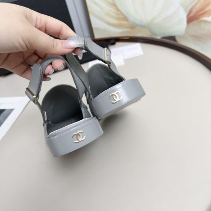 Chanel blue-grey spring-summer dancing shoes series retro style half-slip sandals with a heel height of 2.5cm - Image 8