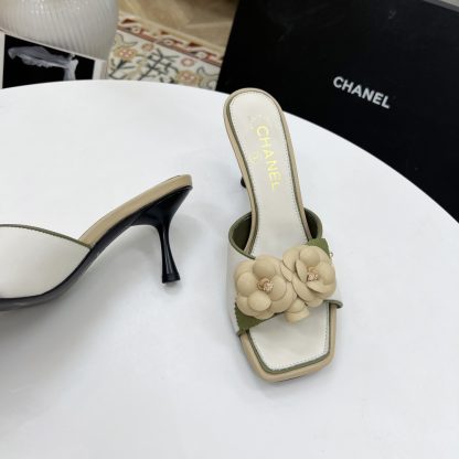 Chanel Spring and Summer Dancing Shoes Series White Small Square Head Camellia Stiletto Fashion Sandals - Image 8