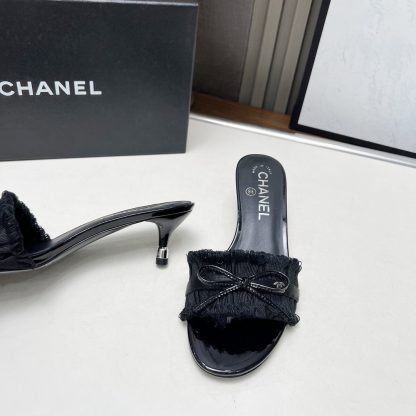 Chanel Spring and Summer Dance Shoes Series New Black Slimming Bow Stiletto Sandals - Image 8