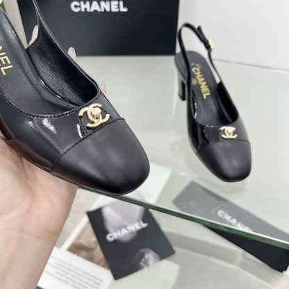 Chanel Spring and Summer Dancing Shoes Series Black Shiny Small Round Head New Sandals Heel Height 6cm - Image 8