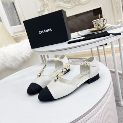 Chanel Spring and Summer Dance Shoes Series New Small Round Head Slim White Sandals Heel Height 2cm - Image 8