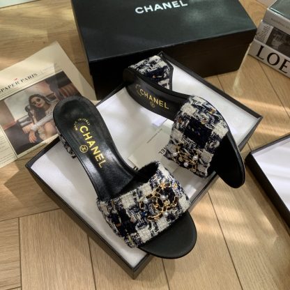 Chanel spring and summer new black goddess elegant and durable thick heel sandals - Image 8