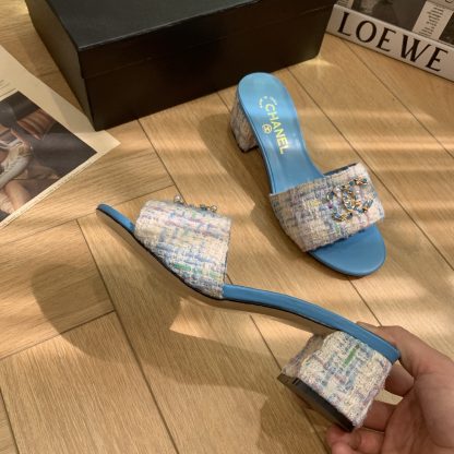 Chanel spring and summer new blue goddess elegant and durable thick heel sandals - Image 8