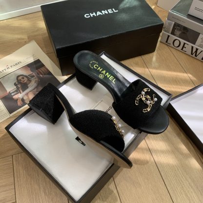 Chanel spring and summer new pure black goddess elegant and durable thick heel sandals - Image 8