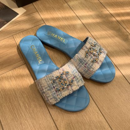 Chanel Spring and Summer new blue goddess elegant and durable flat sandals - Image 8