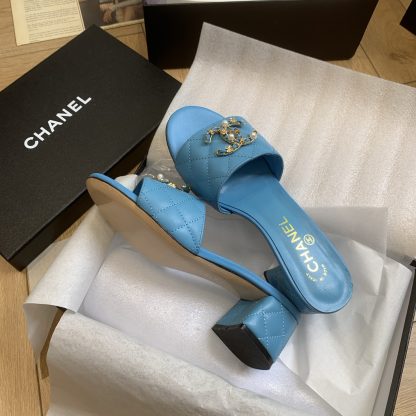 Chanel's new blue spring and summer style, elegant and durable thick-heeled sandals, heel height 4.5cm - Image 8