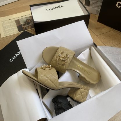 Chanel spring and summer new apricot color characteristic lady temperament durable thick heel sandals heel height 4.5cm - Image 8