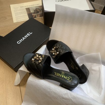 Chanel's new black spring and summer style celebrity temperament durable thick heel sandals heel height 4.5cm - Image 8