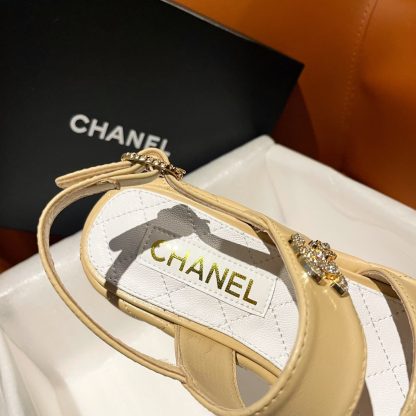 Chanel new bow high heel apricot sandals, heel height 7.5cm - Image 8
