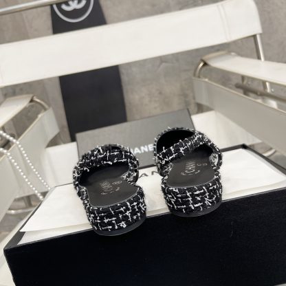 Chanel Fashion Classic Mixed Sheepskin Black and White Flat Sandals - Image 8