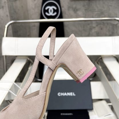 Chanel thick heel square toe color matching light pink all-match high heel sandals - Image 8