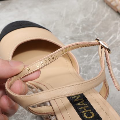 Chanel apricot hemp rope contrast color outsole wedge heel fashionable sandals heel height 7cm - Image 8