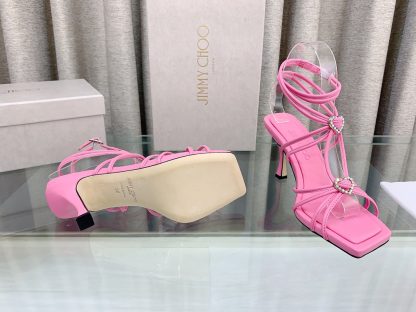 Jimmy Choo Simple and Stylish Heart-shaped Crystal Diamond Strapped High Heels - Image 8