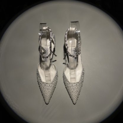Jimmy Choo Classic Diamond Chain Pointed Crystal High Heel Sandals - Image 8