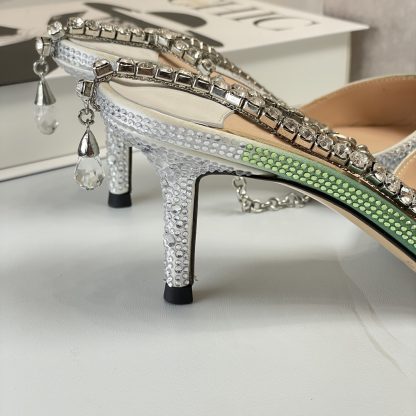 Jimmy Choo Classic Diamond Chain Pointed Crystal High Heel Sandals - Image 8