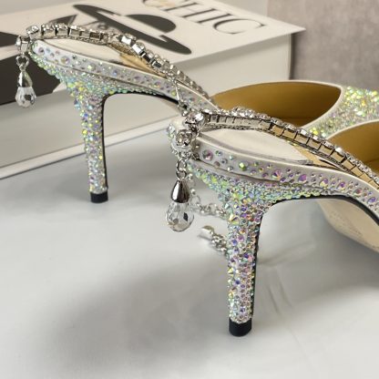 Jimmy Choo Classic Diamond Chain Pointed Crystal High Heel Sandals - Image 8