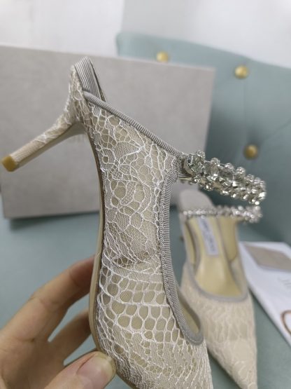Jimmy Choo Off-White Mesh Sandals High Heels - Image 8