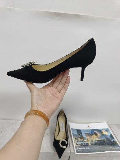 Jimmy Choo Fashion C-shaped Crystal Buckle High Heels - Image 8